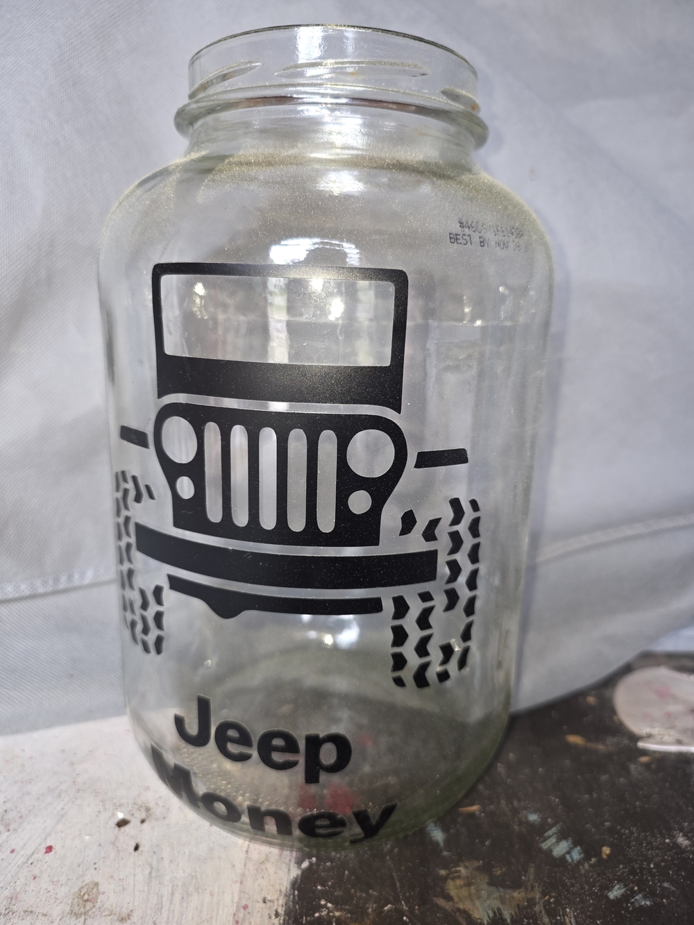 Jeep Glass Money Jar with Black Jeep Graphic
